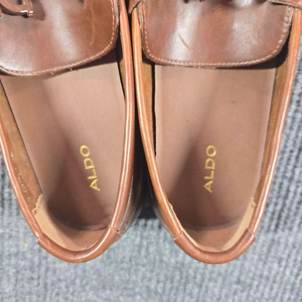 Aldo Shoes Mens Size 11 Brown Leather Bit Loafers Slip On Comfort Square Toe